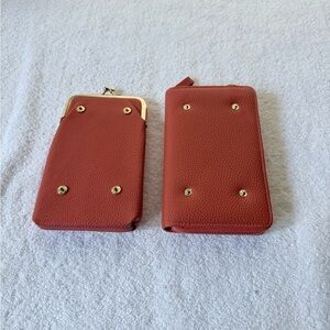 Salmon Vegan Leather Wallet and Glass Case Set